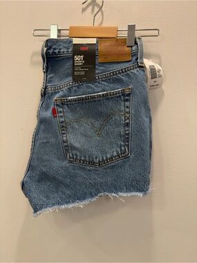 Levi's 501 Blue Denim Cutoff Shorts with Raw Hem